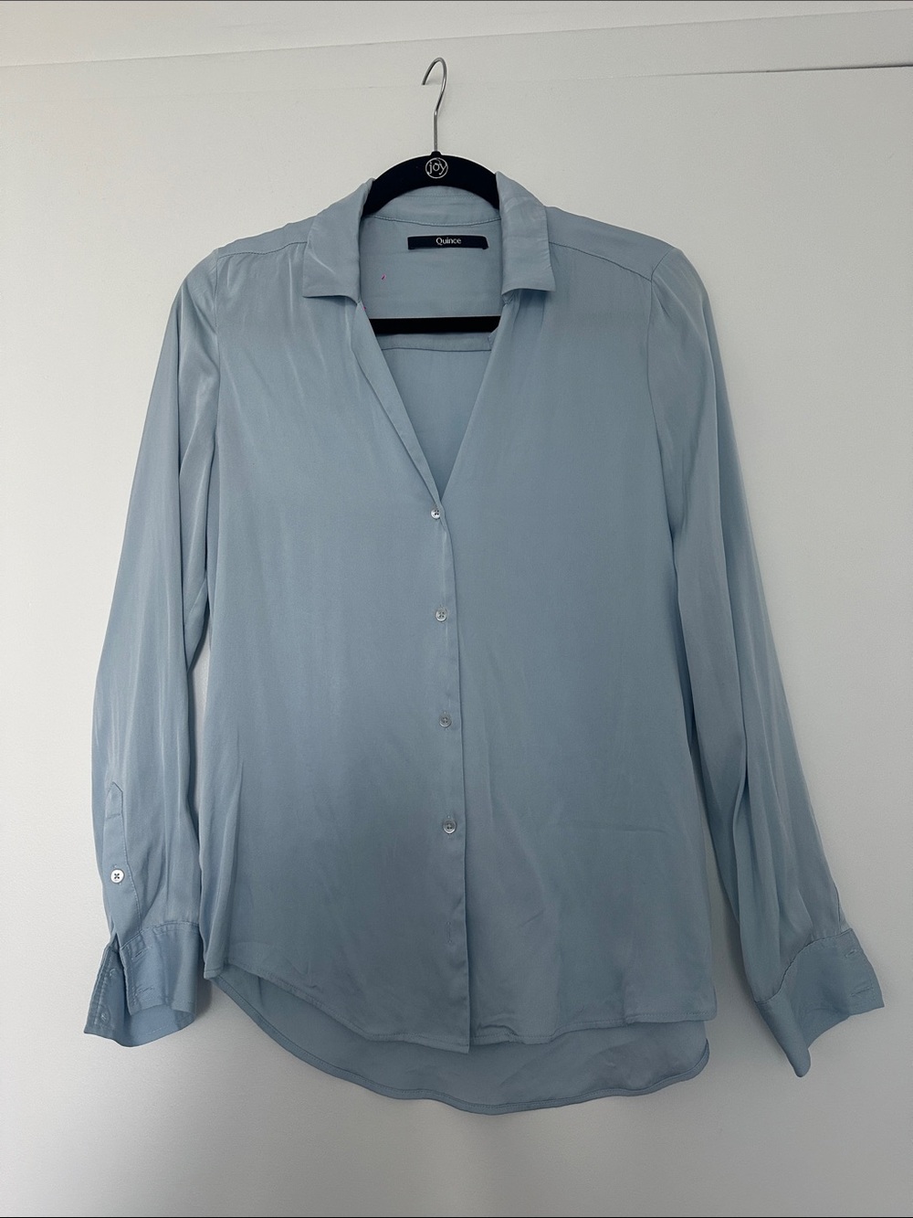 Quince Women's Light Blue Button-Down Silk Blouse